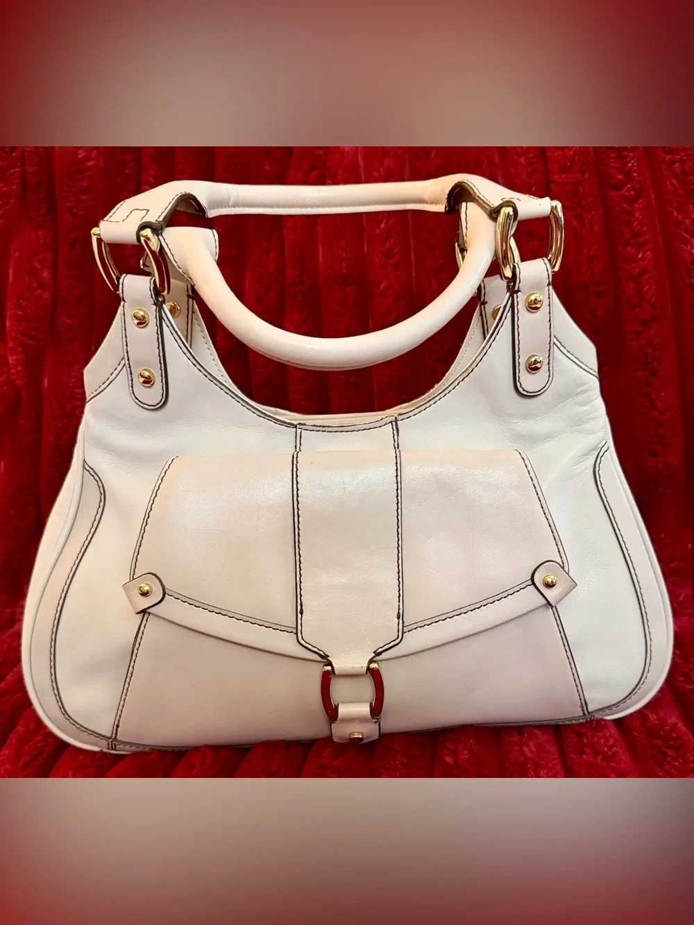 Cole Haan Cream Leather Shoulder Bag with Gold Hardware